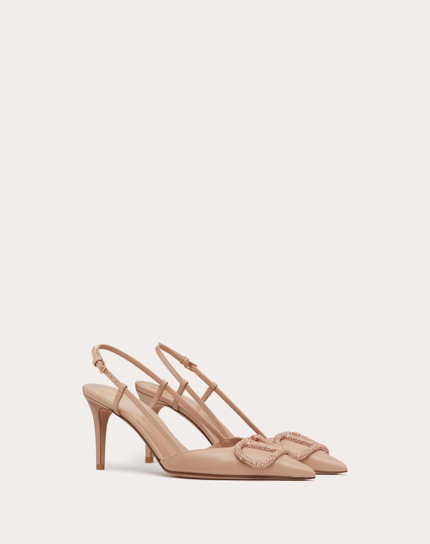 Valentino Handbags Décolleté Slingback Vlogo Signature In Vitello 80mm per Donna in Light Ivory/crystal | Valentino IT Offerta speciale