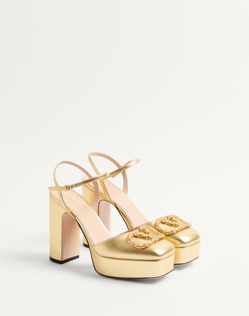 Valentino Handbags Décolleté Con Plateau Vlogo Signature In Nappa Laminata 115mm per Donna in Antique Brass/crystal | Valentino IT Cyber Monday