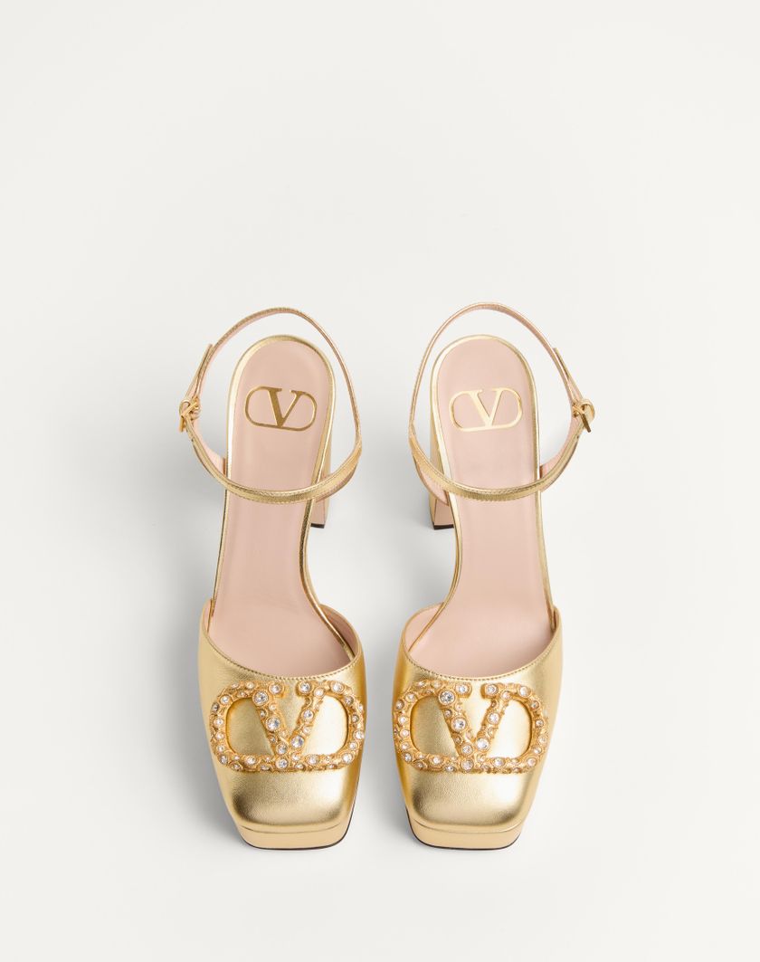 Valentino Handbags Décolleté Con Plateau Vlogo Signature In Nappa Laminata 115mm per Donna in Antique Brass/crystal | Valentino IT Cyber Monday