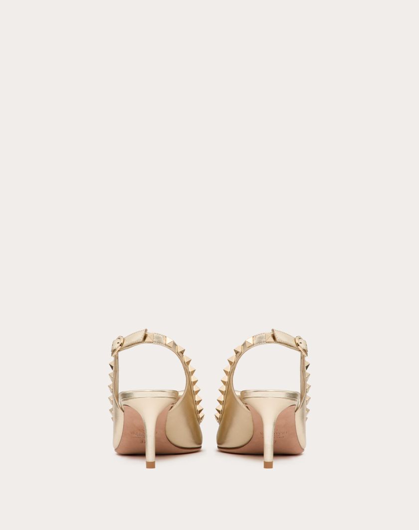 Valentino Handbags Décolleté Slingback Rockstud Bow In Nappa Laminata E Borchie In Tono 60mm per Donna in Platino | Valentino IT Offerta natalizia