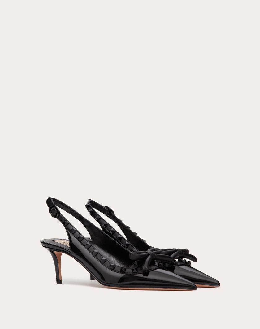 Valentino Handbags Décolleté Slingback Rockstud Bow In Vernice E Borchie In Tono 60mm per Donna in Nero | Valentino IT Offerta Pasqua