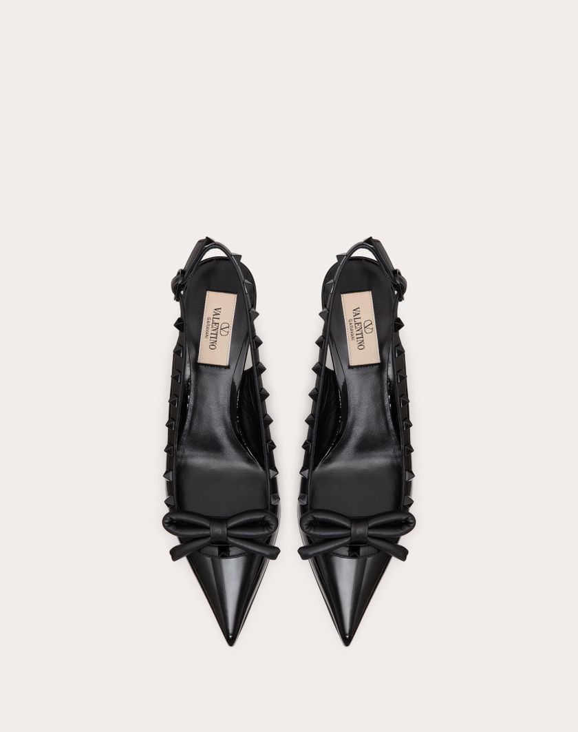 Valentino Handbags Décolleté Slingback Rockstud Bow In Vernice E Borchie In Tono 60mm per Donna in Nero | Valentino IT Offerta Pasqua