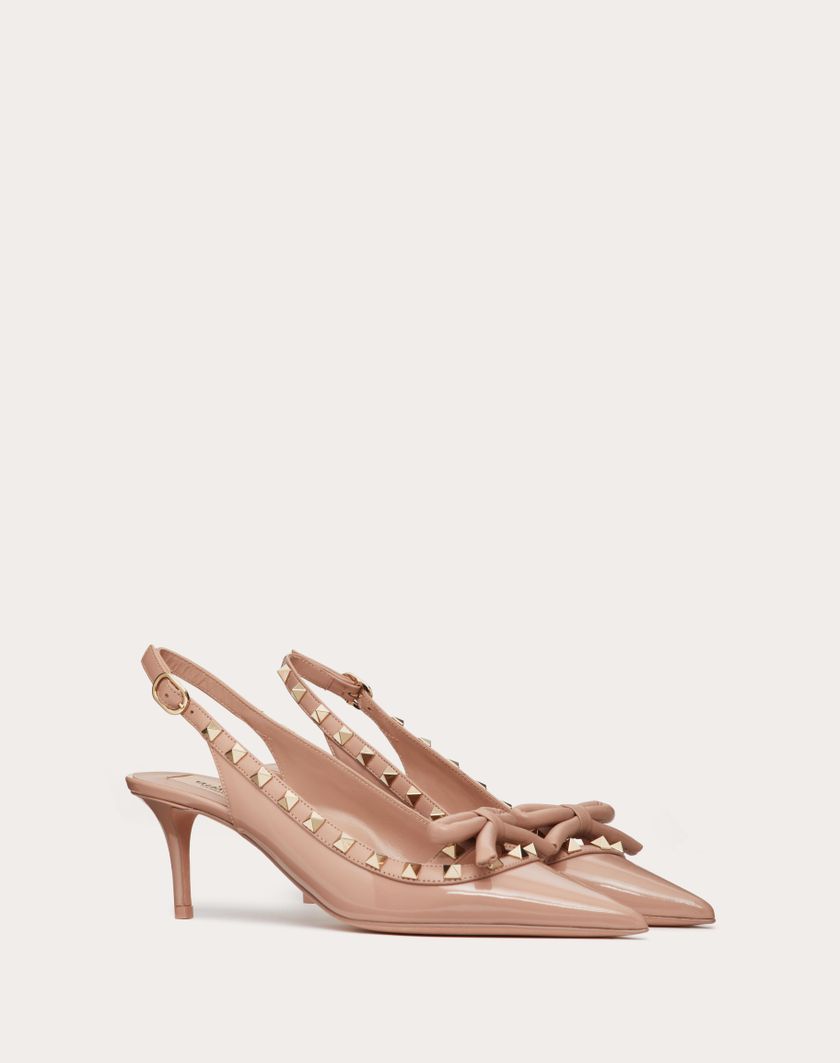 Valentino Handbags Décolleté Slingback Rockstud Bow In Vernice 60mm per Donna in Rose Cannelle | Valentino IT Offerta per la Festa della Mamma