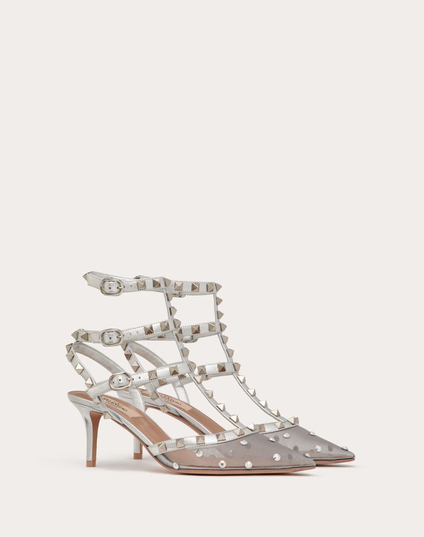 Valentino Handbags Décolleté Rockstud In Rete Con Cristalli E Cinturini 65mm per Donna in Pastel Grey/silver | Valentino IT Offerta Giorno del Papà