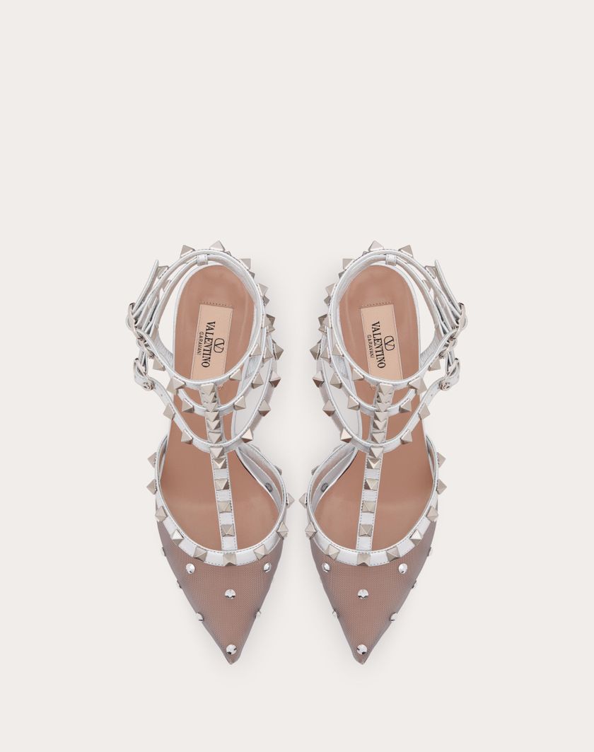 Valentino Handbags Décolleté Rockstud In Rete Con Cristalli E Cinturini 65mm per Donna in Pastel Grey/silver | Valentino IT Offerta Giorno del Papà