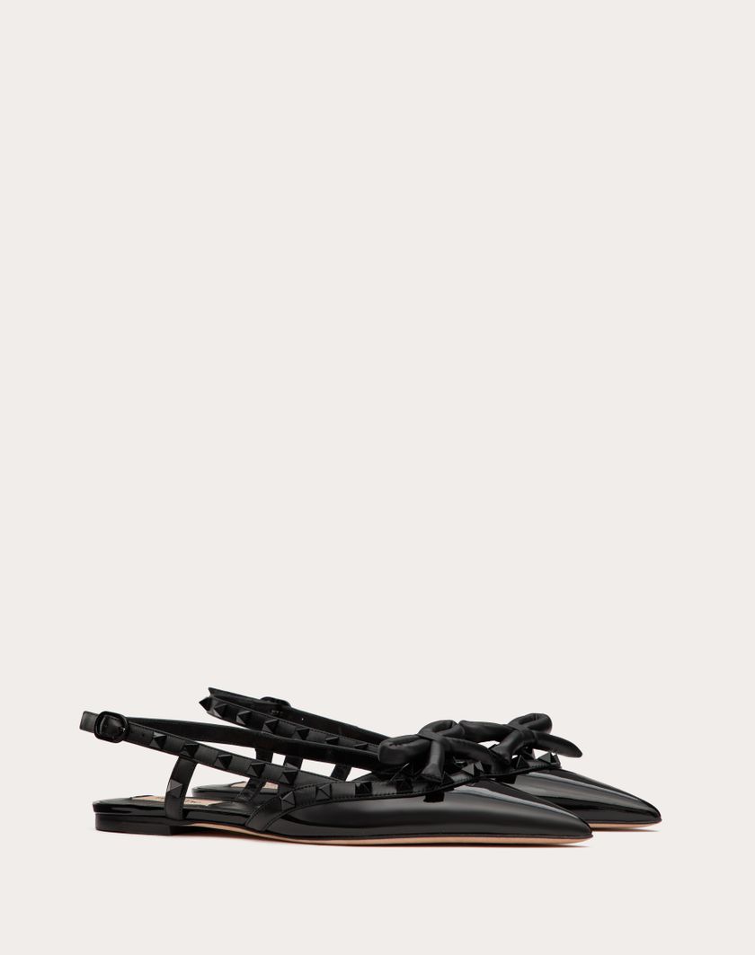 Valentino Handbags Ballerina Slingback Rockstud Bow In Vernice E Borchie In Tono per Donna in Nero | Valentino IT Offerta San Valentino