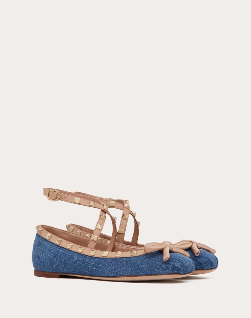 Valentino Handbags Ballerina Rockstud In Denim per Donna in Rose Cannelle | Valentino IT Offerte speciali
