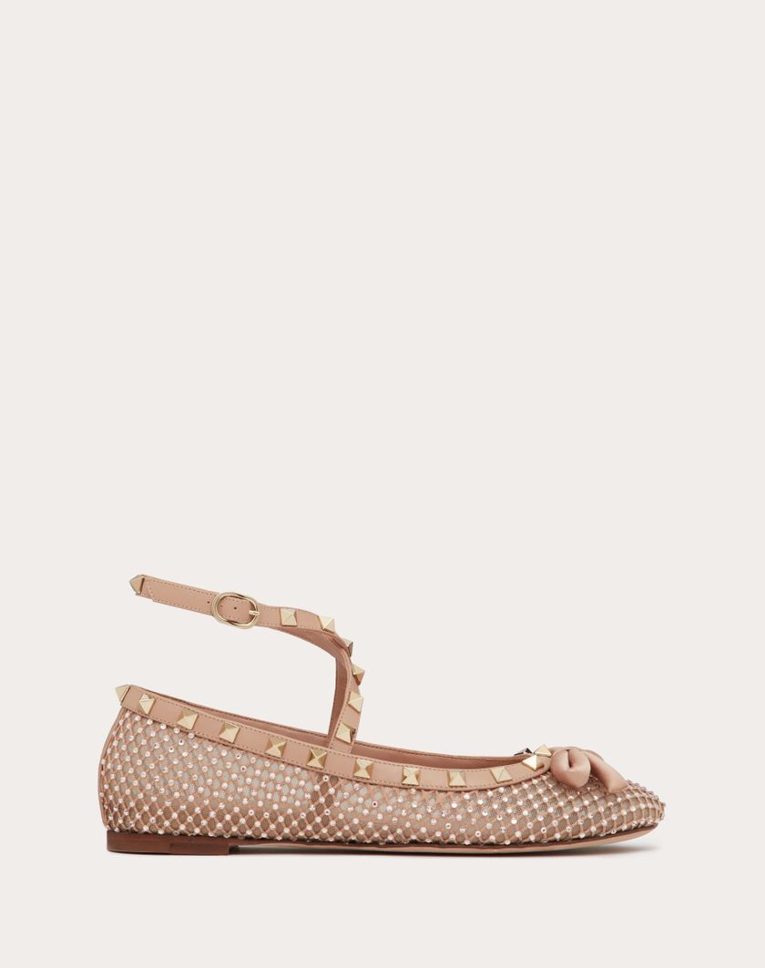 Valentino Handbags Ballerina Rockstud In Rete Con Cristalli per Donna in Rose Cannelle | Valentino IT Offerta settimanale