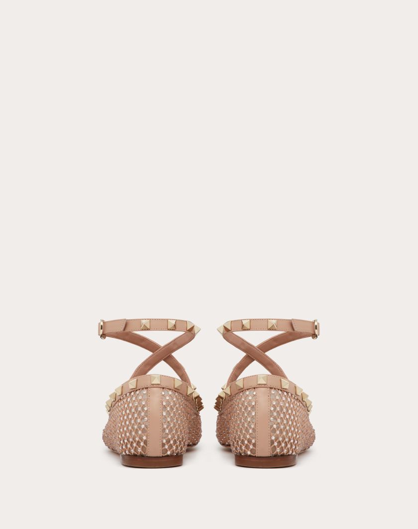 Valentino Handbags Ballerina Rockstud In Rete Con Cristalli per Donna in Rose Cannelle | Valentino IT Offerta settimanale