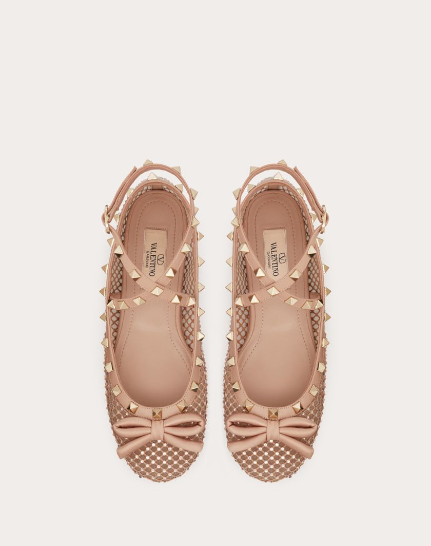 Valentino Handbags Ballerina Rockstud In Rete Con Cristalli per Donna in Rose Cannelle | Valentino IT Offerta settimanale