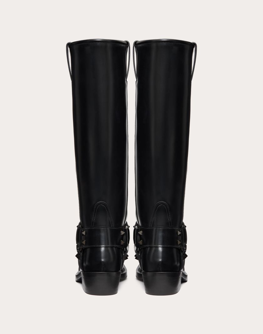 Valentino Handbags Stivale Biker Rockstud In Vitello 40mm per Donna in Nero | Valentino IT Officina