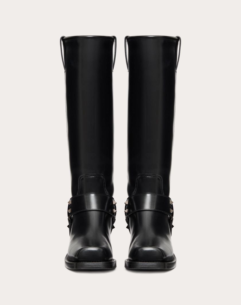 Valentino Handbags Stivale Biker Rockstud In Vitello 40mm per Donna in Nero | Valentino IT Officina
