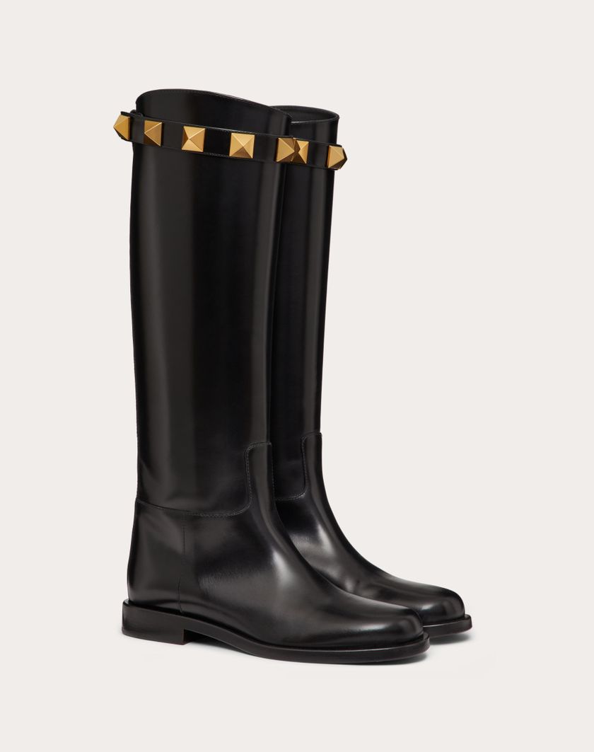 Valentino Handbags Stivale Roman Stud In Vitello 15mm per Donna in Nero | Valentino IT Italy