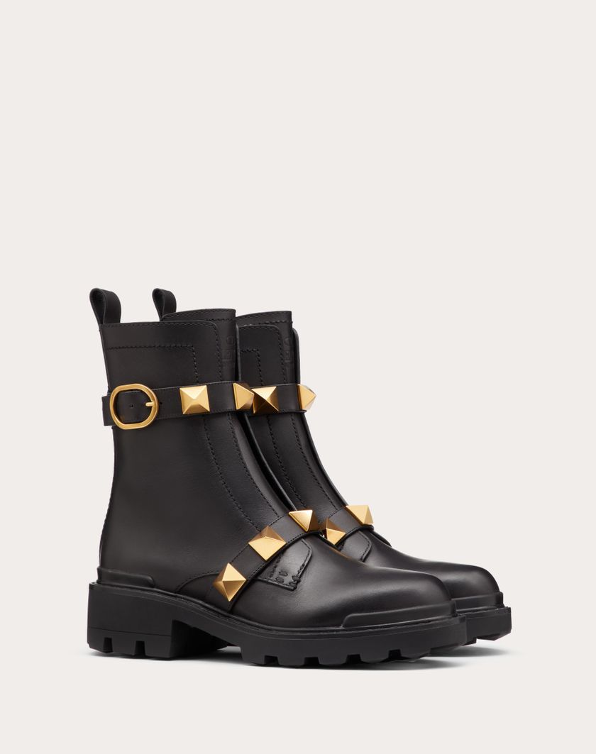 Valentino Handbags Combat Boot Roman Stud In Vitello 40mm per Donna in Nero | Valentino IT In Linea