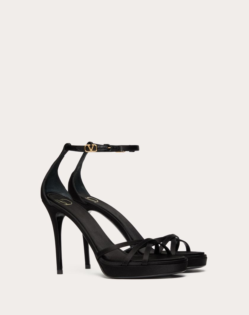 Valentino Handbags Sandalo Con Plateau Valentino Garavani Eveninglam In Raso 120mm per Donna in Nero | Valentino IT Promozione