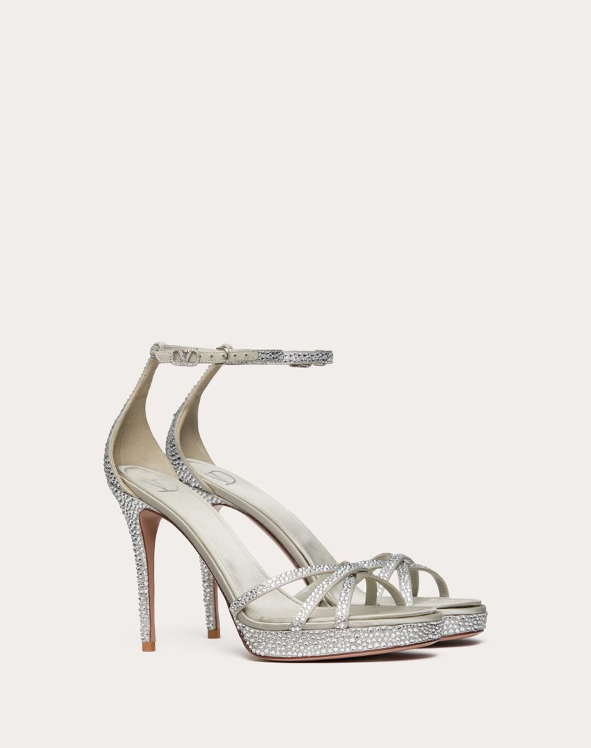 Valentino Handbags Sandalo Con Plateau Valentino Garavani Eveninglam Con Cristalli 120mm per Donna in Crystal/grigio | Valentino IT Spedizione Gratuita