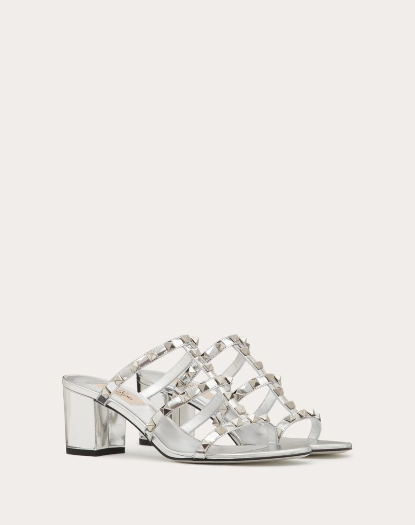 Valentino Handbags Sandalo Slider Rockstud In Specchio 60mm per Donna in Argento | Valentino IT Acquista Ora