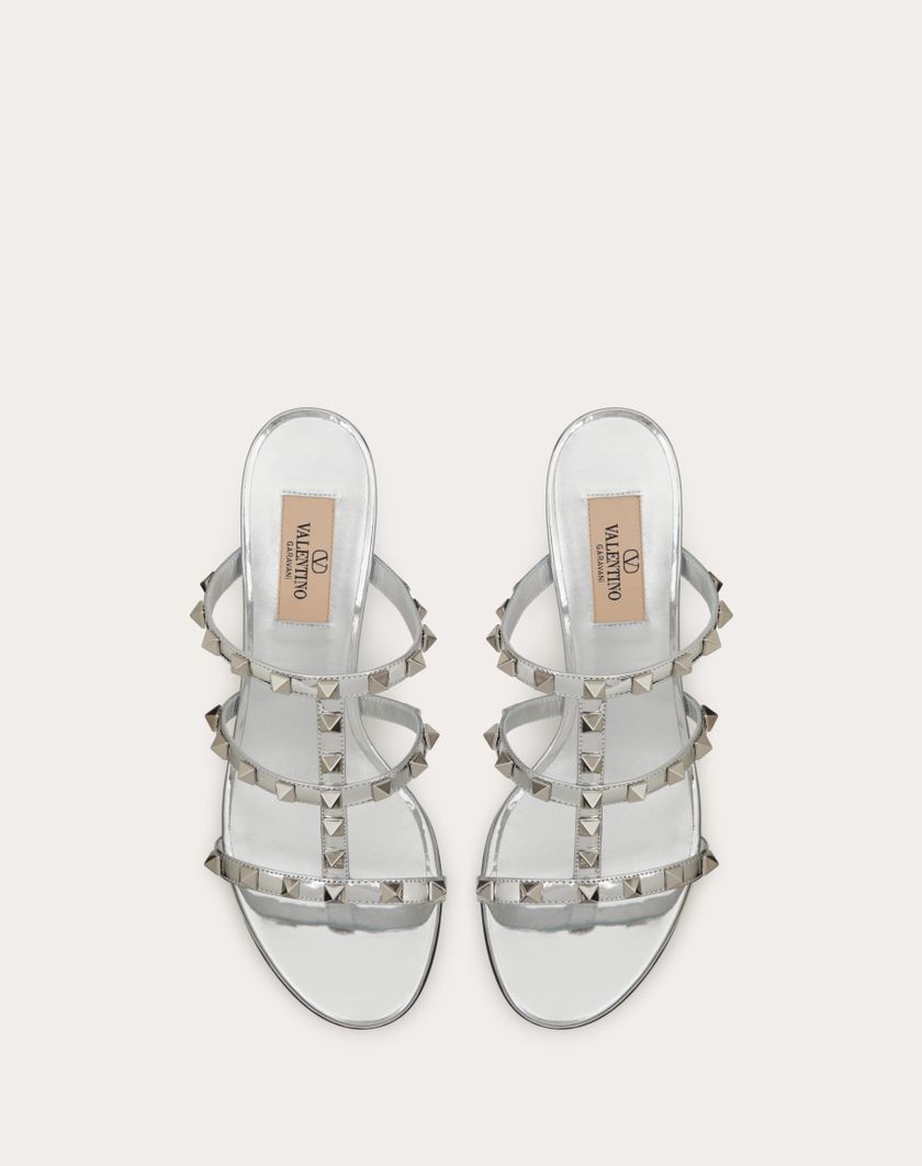 Valentino Handbags Sandalo Slider Rockstud In Specchio 60mm per Donna in Argento | Valentino IT Acquista Ora