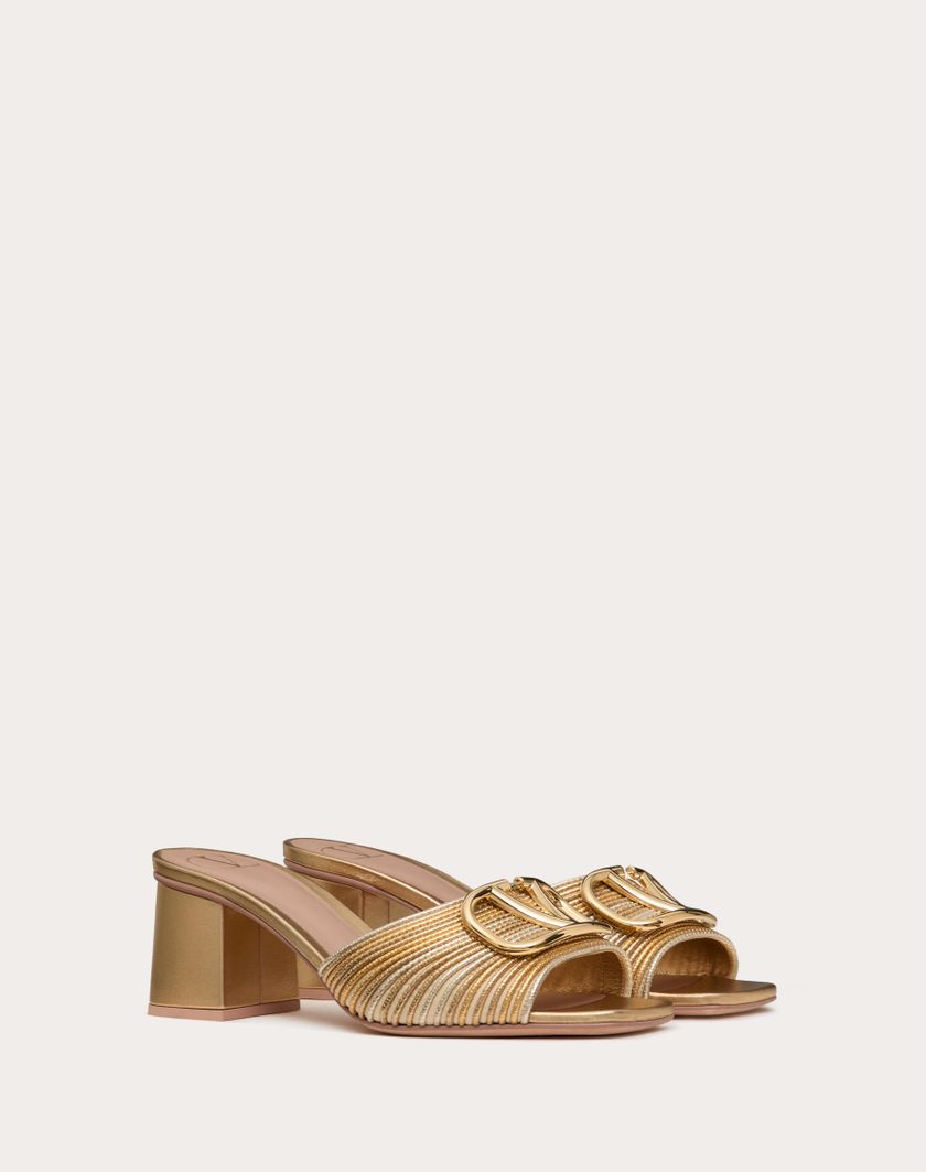 Valentino Handbags Sandalo Slide Vlogo Signature Metallizzato Con Ricamo Cornely 60mm per Donna in Oro | Valentino IT Sottocosto