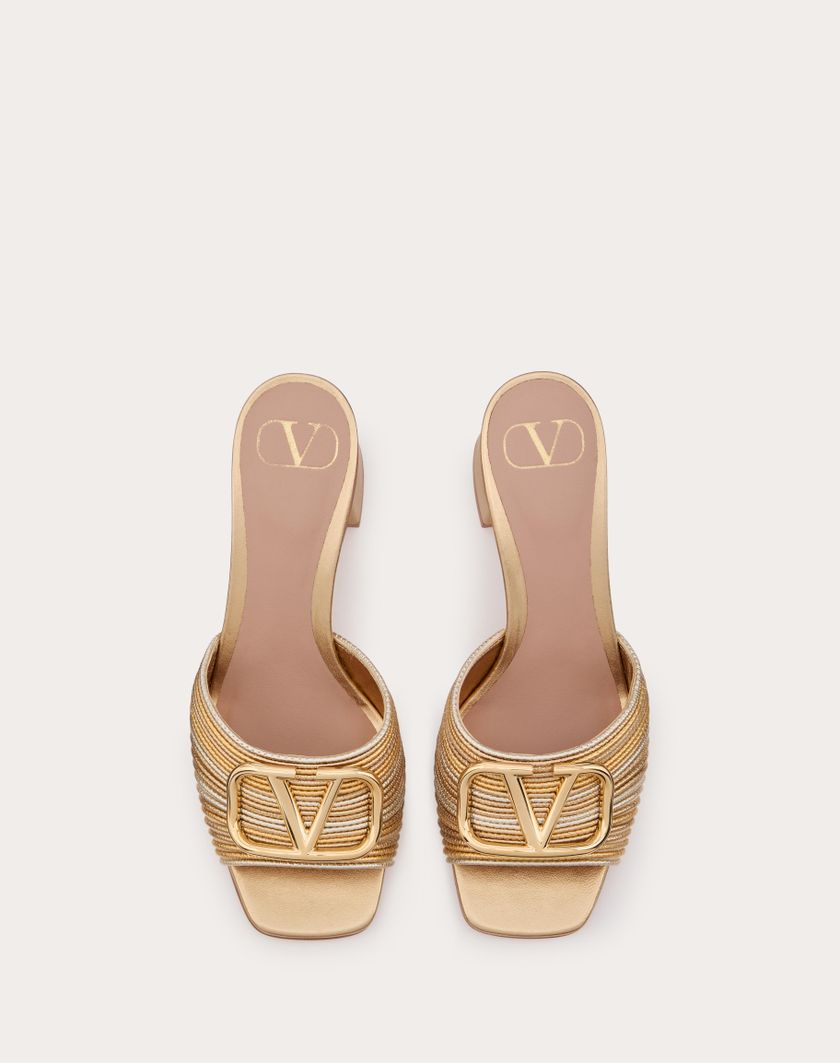 Valentino Handbags Sandalo Slide Vlogo Signature Metallizzato Con Ricamo Cornely 60mm per Donna in Oro | Valentino IT Sottocosto