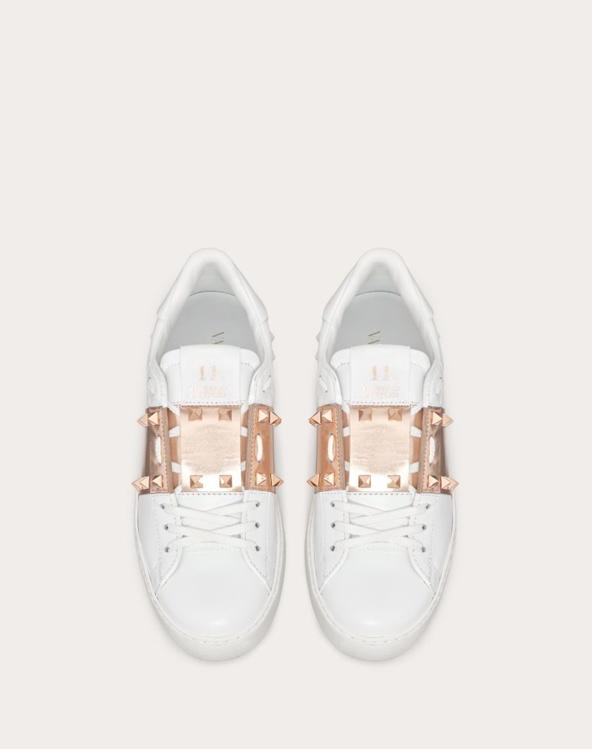 Valentino Handbags Sneaker Rockstud Untitled In Vitello Con Banda Metallizzata per Donna in Bianco/rame | Valentino IT Negozio online di fabbrica
