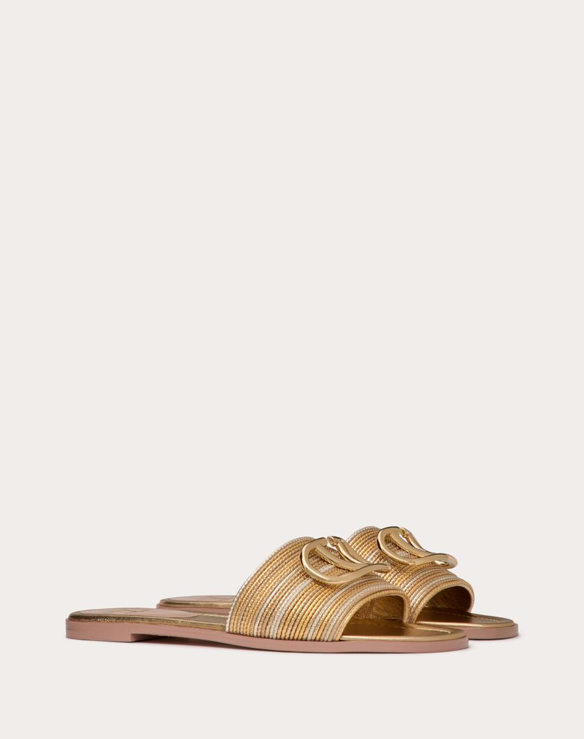 Valentino Handbags Sandalo Slide Vlogo Signature Metallizzato Con Ricamo Cornely per Donna in Oro | Valentino IT Offerta migliore