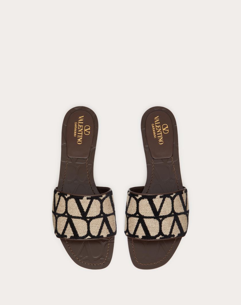 Valentino Handbags Sandalo Slide In Toile Iconographe per Donna in Beige/nero | Valentino IT Latest fashion