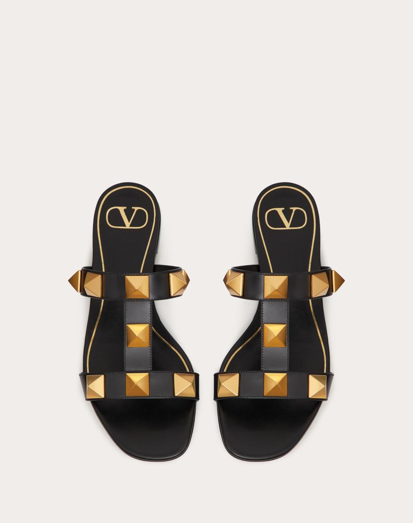 Valentino Handbags Sandalo Slide Basso Roman Stud In Vitello per Donna in Light Ivory | Valentino IT Online Outlet