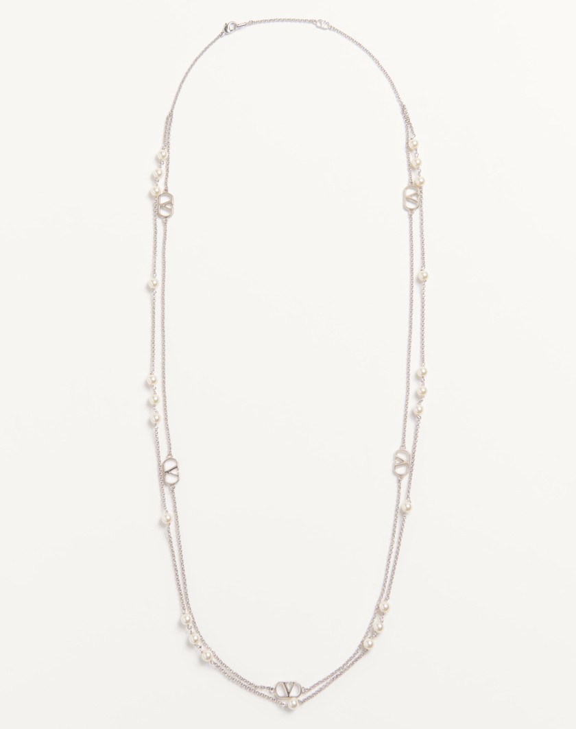 Valentino Handbags Collana Vlogo Signature In Metallo E Perle Swarovski® per Donna in Palladio/crystal | Valentino IT Rilascio limitato