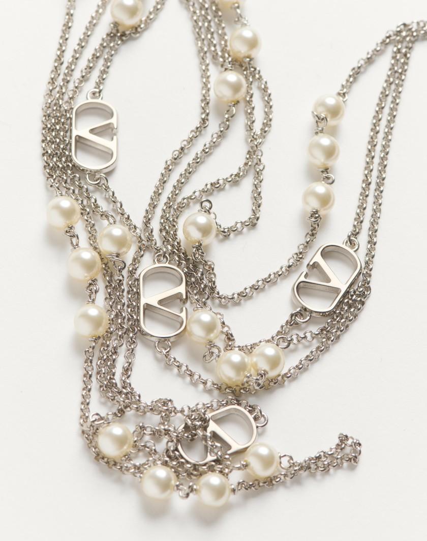 Valentino Handbags Collana Vlogo Signature In Metallo E Perle Swarovski® per Donna in Palladio/crystal | Valentino IT Rilascio limitato