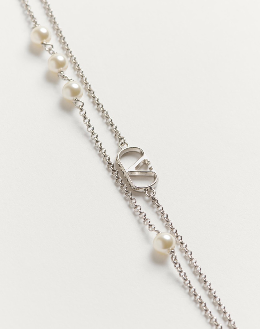 Valentino Handbags Collana Vlogo Signature In Metallo E Perle Swarovski® per Donna in Palladio/crystal | Valentino IT Rilascio limitato