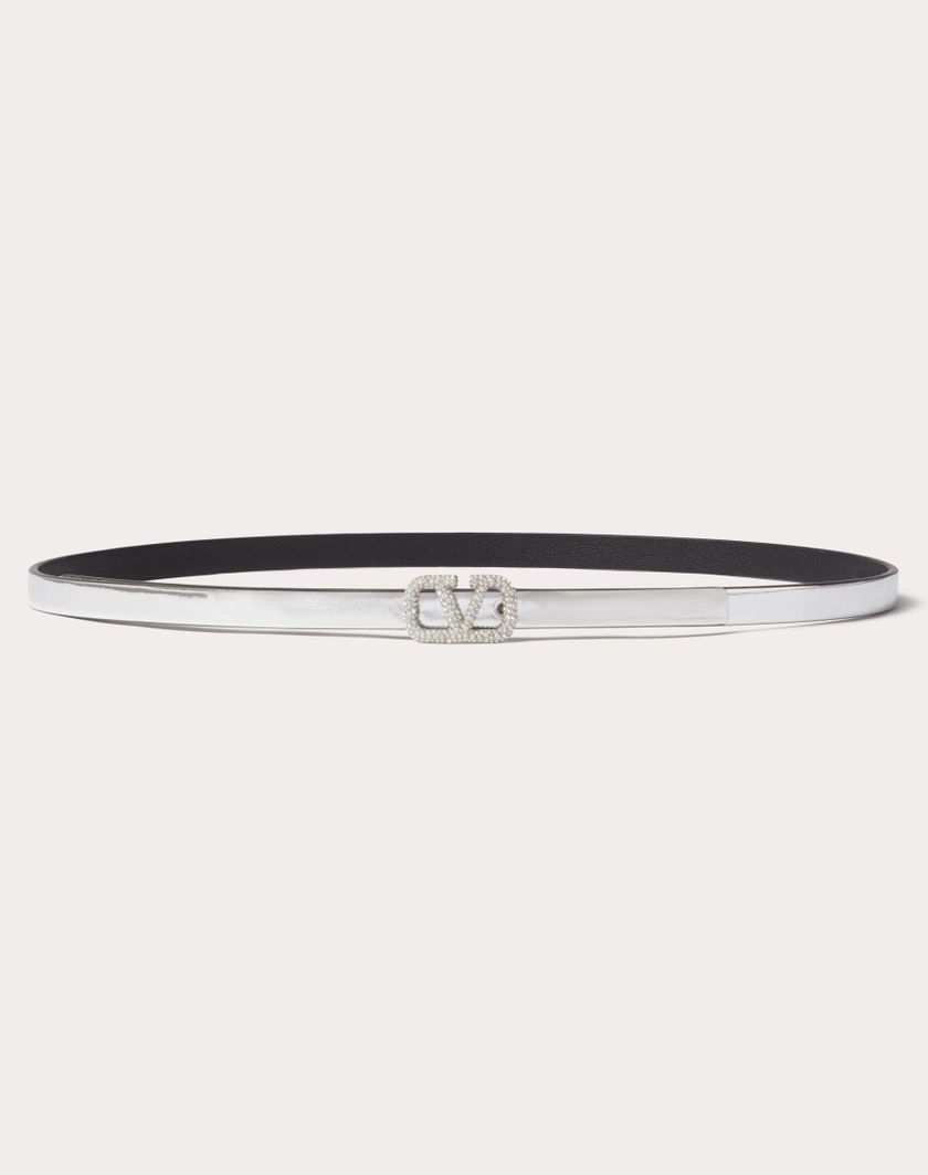 Valentino Handbags Cintura Vlogo Signature In Vitello Specchiato 10 Mm per Donna in Argento | Valentino IT Presa