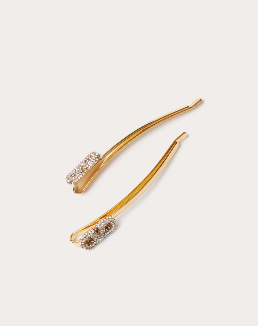 Valentino Handbags Fermagli Per Capelli Vlogo Signature In Metallo E Cristalli Swarovski® per Donna in Oro | Valentino IT Vendite Flash