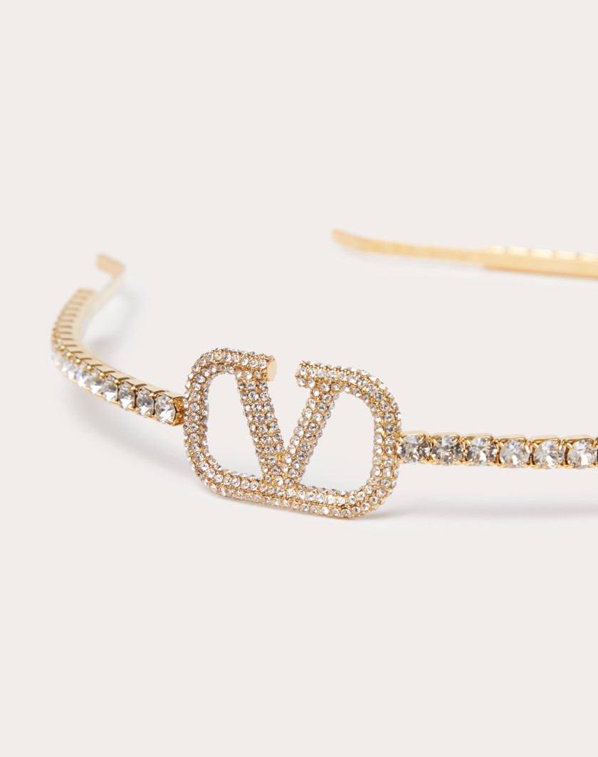 Valentino Handbags Cerchietto Vlogo Signature In Metallo E Cristalli Swarovski® per Donna in Oro | Valentino IT Negozio
