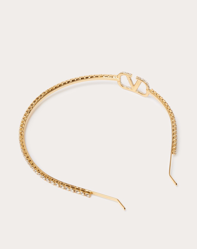 Valentino Handbags Cerchietto Vlogo Signature In Metallo E Cristalli Swarovski® per Donna in Oro | Valentino IT Negozio