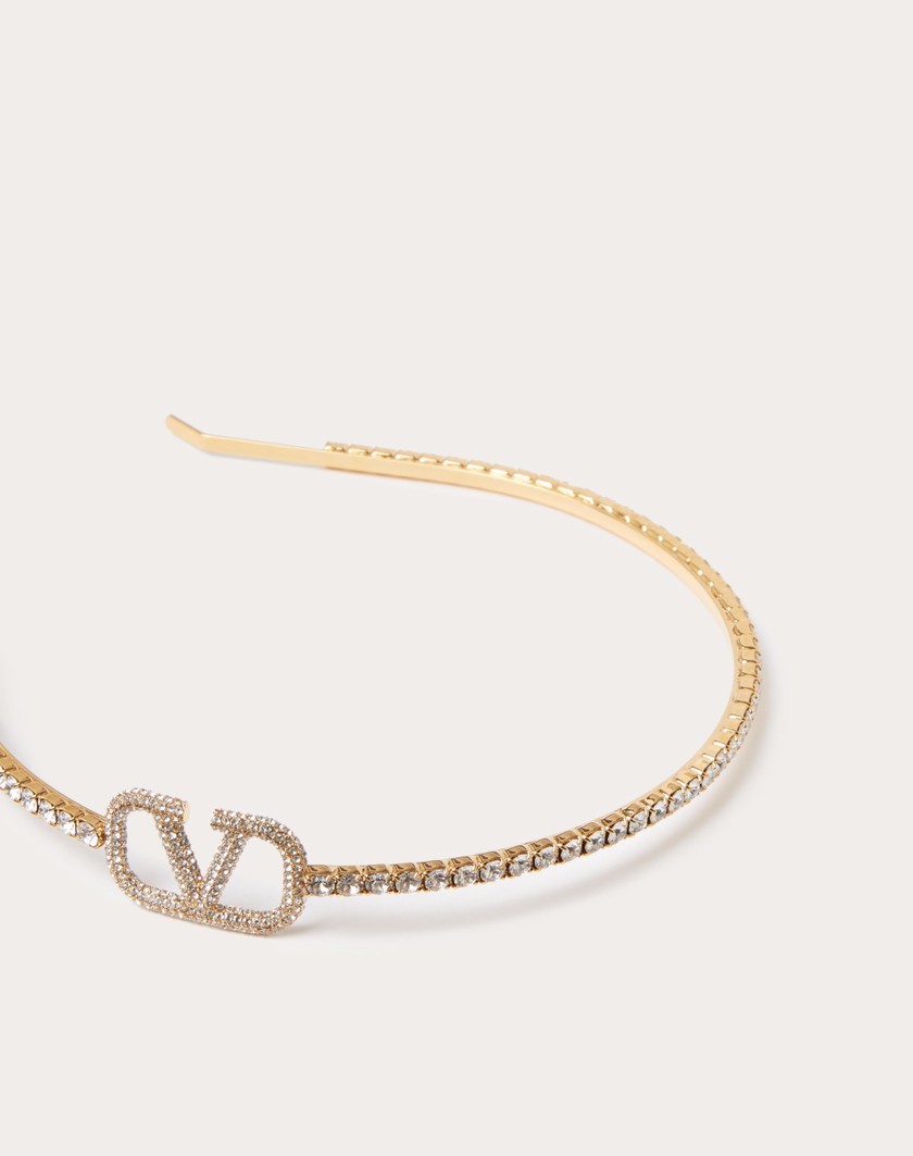 Valentino Handbags Cerchietto Vlogo Signature In Metallo E Cristalli Swarovski® per Donna in Oro | Valentino IT Negozio