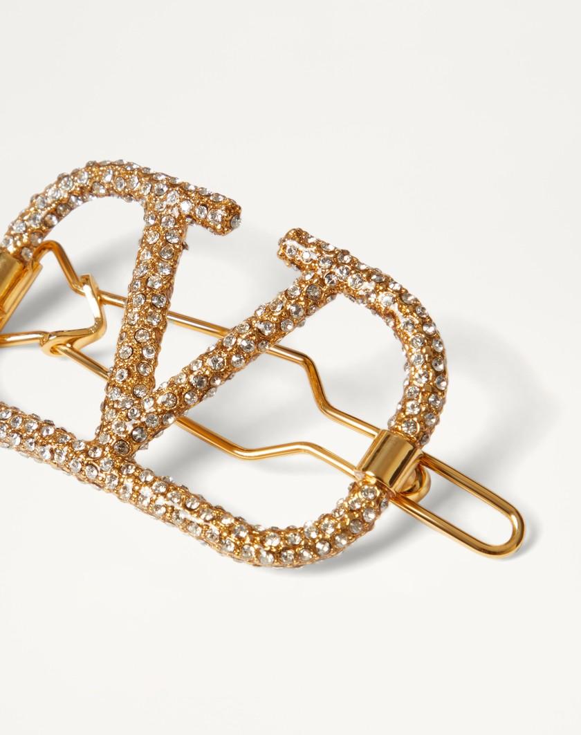 Valentino Handbags Fermaglio Per Capelli Vlogo Signature In Metallo E Cristalli Swarovski® per Donna in Oro | Valentino IT In Saldo