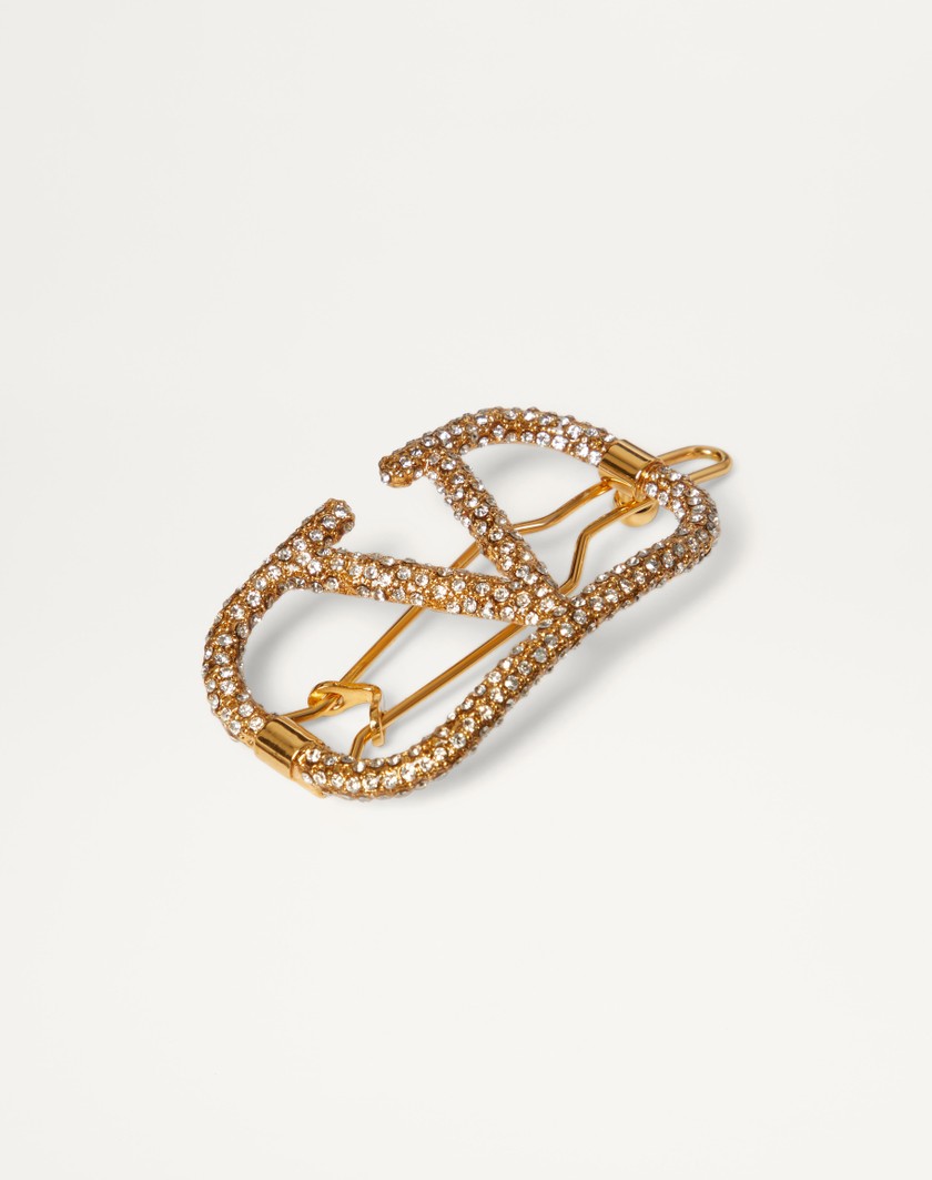 Valentino Handbags Fermaglio Per Capelli Vlogo Signature In Metallo E Cristalli Swarovski® per Donna in Oro | Valentino IT In Saldo