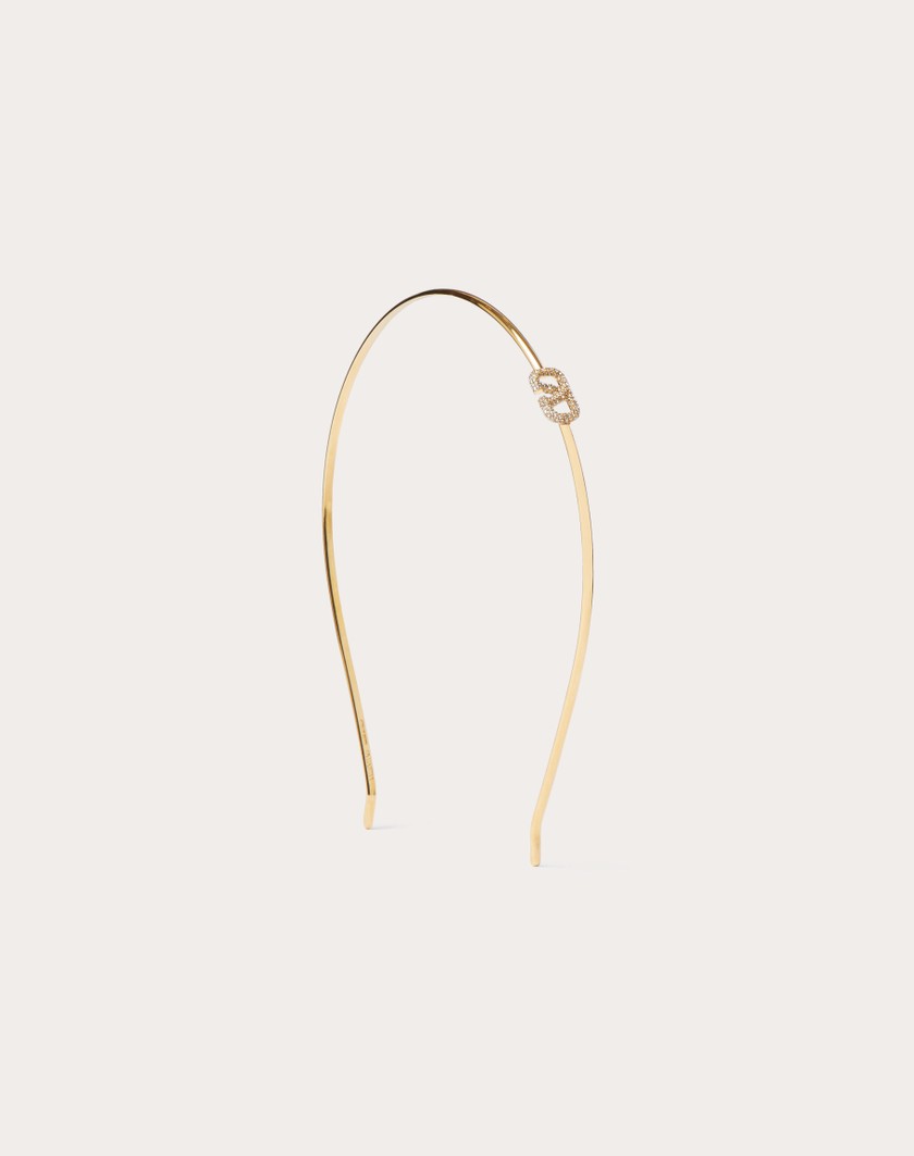 Valentino Handbags Cerchietto Vlogo Signature In Metallo E Cristalli Swarovski® per Donna in Oro | Valentino IT