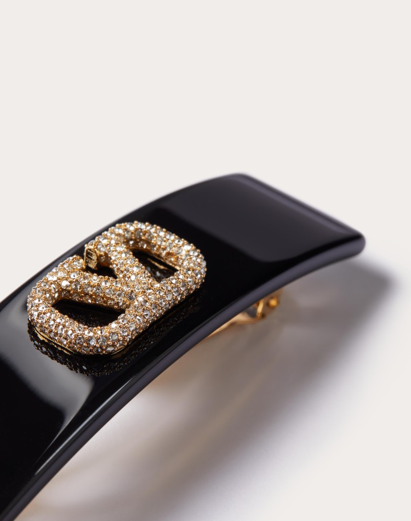 Valentino Handbags Fermaglio Per Capelli Vlogo Signature In Metallo Resina E Cristalli Swarovski® per Donna in Nero/oro/crystal | Valentino IT Sconto di tempo limitato