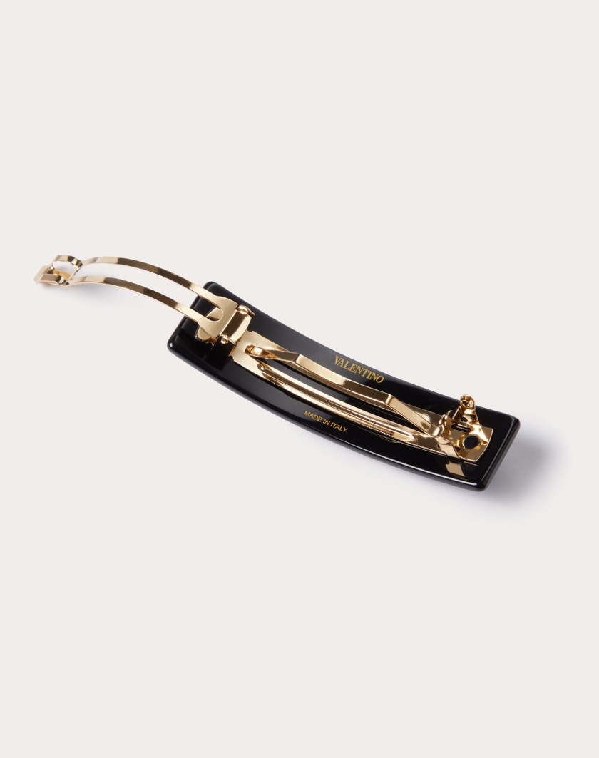 Valentino Handbags Fermaglio Per Capelli Vlogo Signature In Metallo Resina E Cristalli Swarovski® per Donna in Nero/oro/crystal | Valentino IT Sconto di tempo limitato