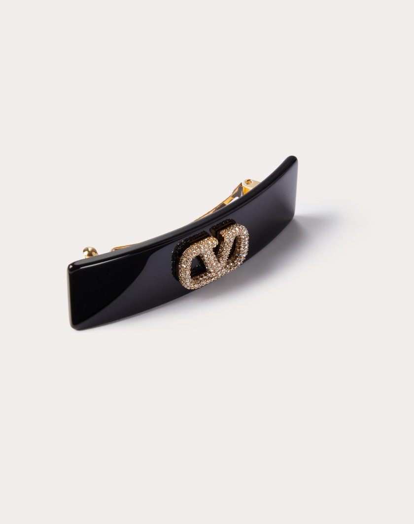 Valentino Handbags Fermaglio Per Capelli Vlogo Signature In Metallo Resina E Cristalli Swarovski® per Donna in Nero/oro/crystal | Valentino IT Sconto di tempo limitato