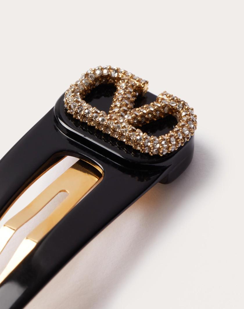 Valentino Handbags Fermagli Per Capelli Vlogo Signature In Metallo Resina E Cristalli Swarovski® per Donna in Nero/oro/crystal | Valentino IT Negozio online di fabbrica