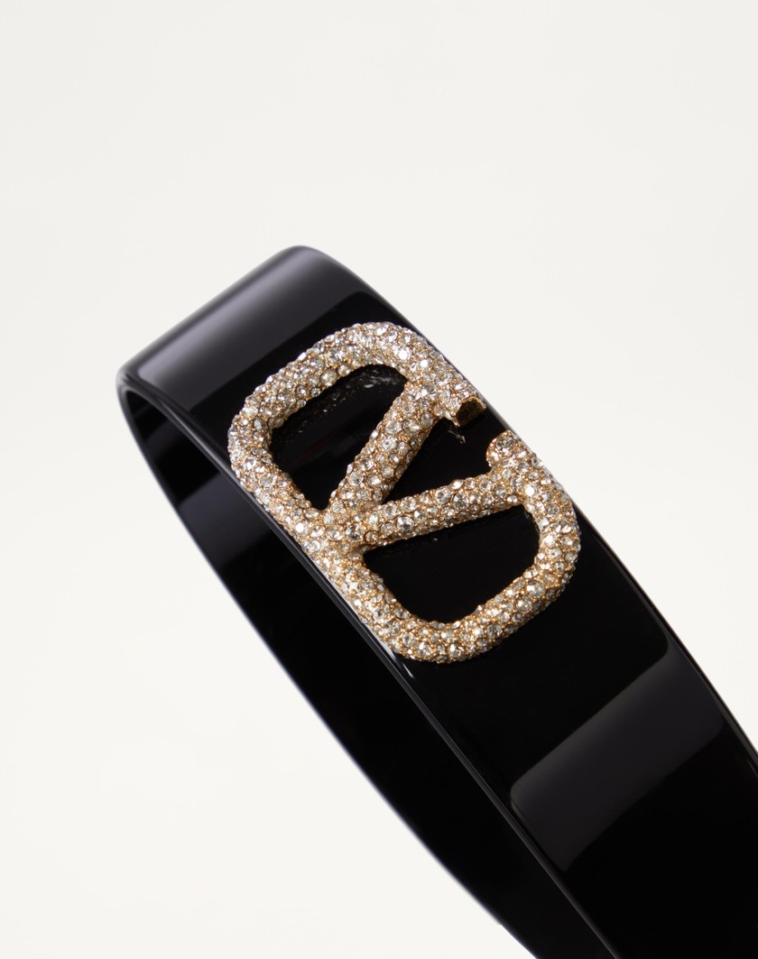 Valentino Handbags Cerchietto Vlogo Signature In Resina Metallo E Cristalli Swarovski® per Donna in Nero/oro/crystal | Valentino IT Prezzo di fabbrica