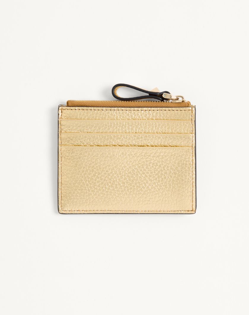 Valentino Handbags Portacarte Con Zip Rockstud In Vitello Granato Laminato per Donna in Antique Brass | Valentino IT Offerta per la Festa della Mamma