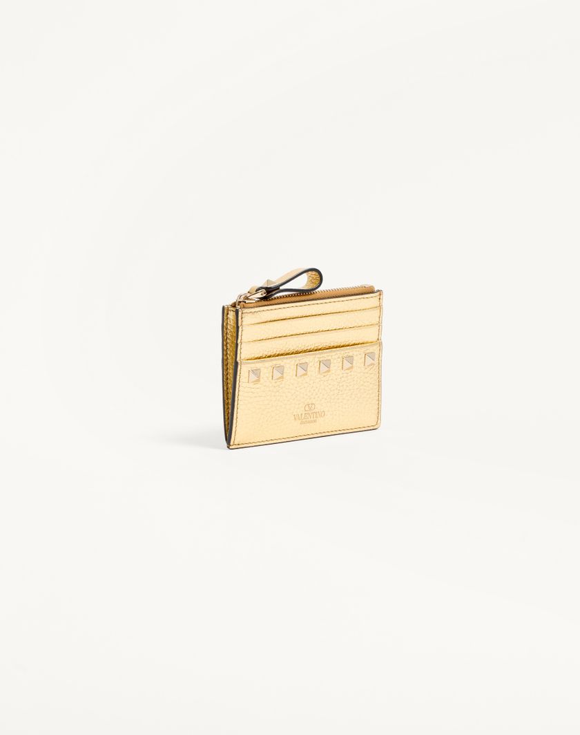 Valentino Handbags Portacarte Con Zip Rockstud In Vitello Granato Laminato per Donna in Antique Brass | Valentino IT Offerta per la Festa della Mamma