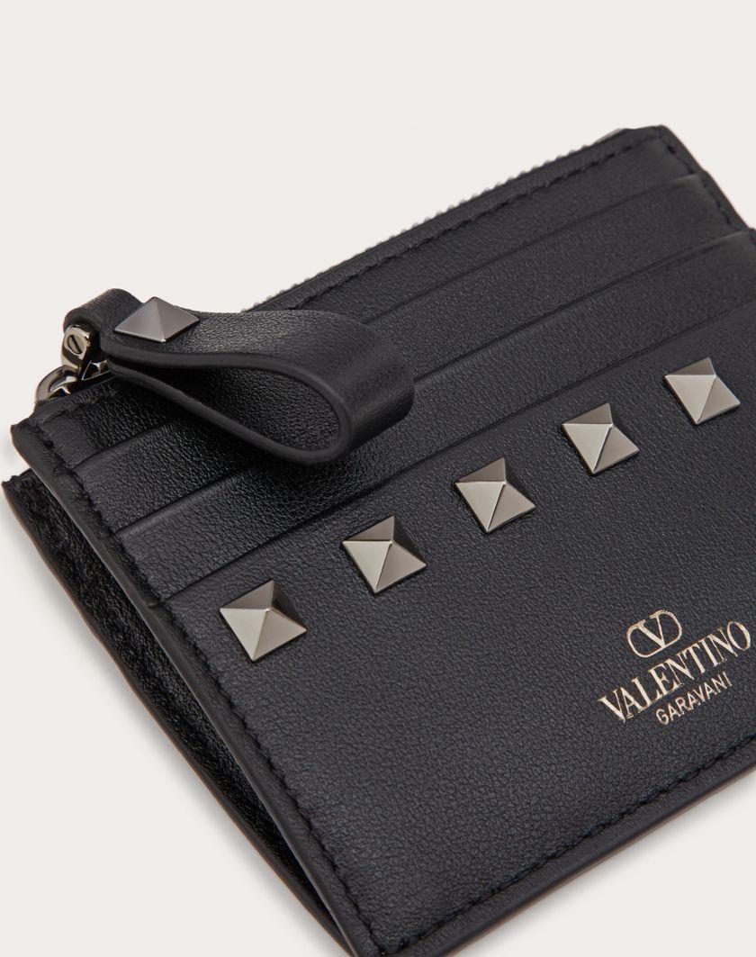 Valentino Handbags Portacarte Rockstud In Vitello Con Zip per Donna in Nero | Valentino IT Offerta Giorno del Papà