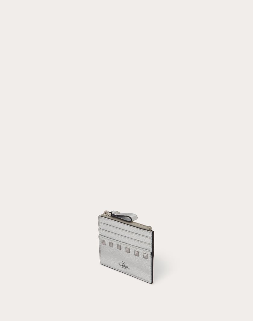 Valentino Handbags Portacarte Con Zip Rockstud In Vitello Granato Metallizzato per Donna in Argento | Valentino IT Latest fashion