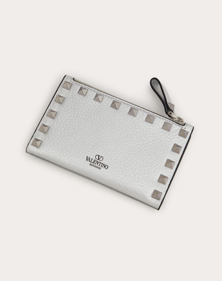 Valentino Handbags Portacarte Con Zip Rockstud In Vitello Granato Metallizzato per Donna in Argento | Valentino IT Offerte stagionali