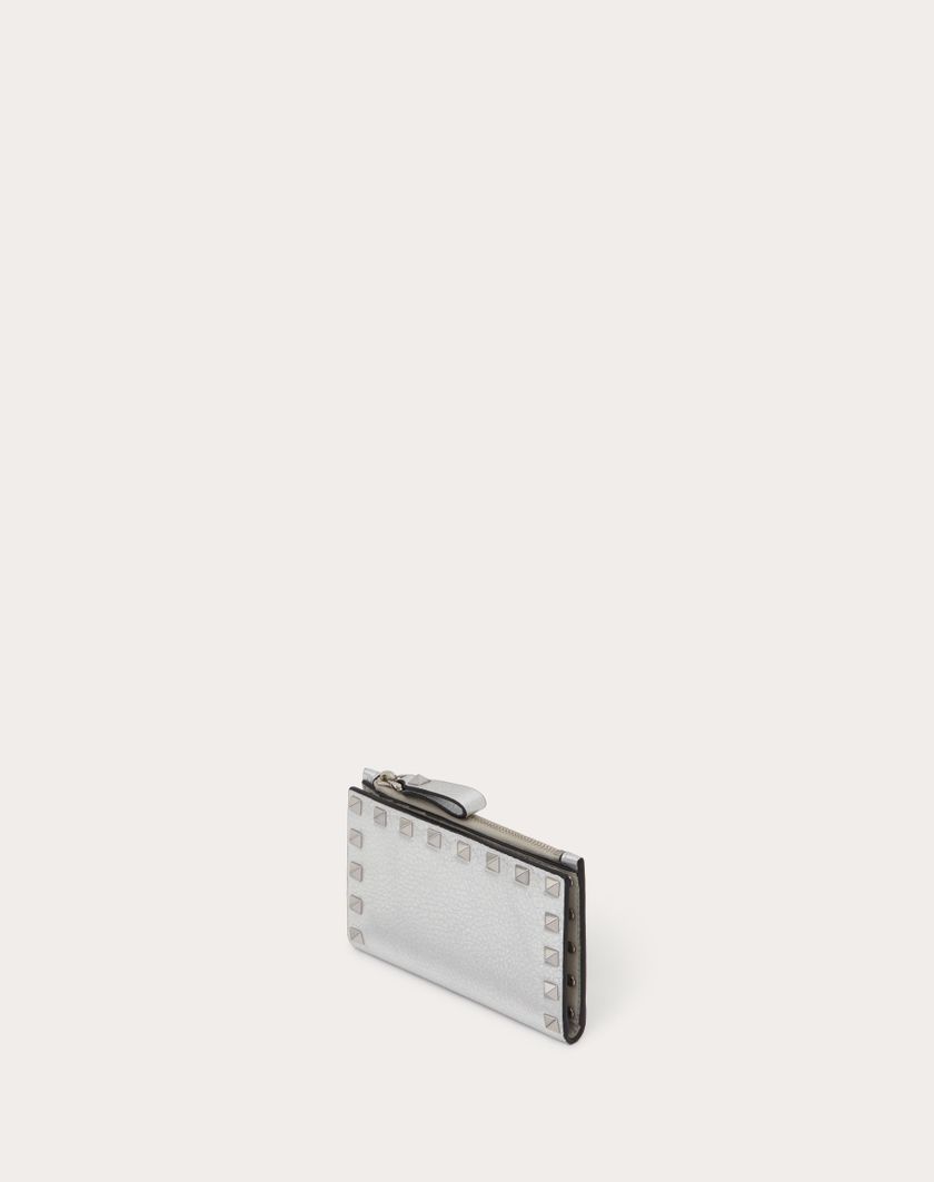 Valentino Handbags Portacarte Con Zip Rockstud In Vitello Granato Metallizzato per Donna in Argento | Valentino IT Offerte stagionali